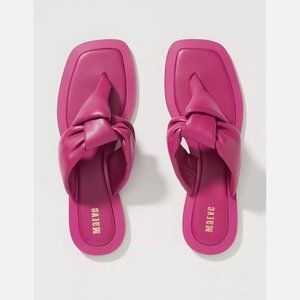 Maeve Pink Leather Puffy Knotted Flip Flop Sandals